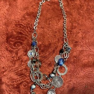 Vintage Charm Silver and Blue Necklace